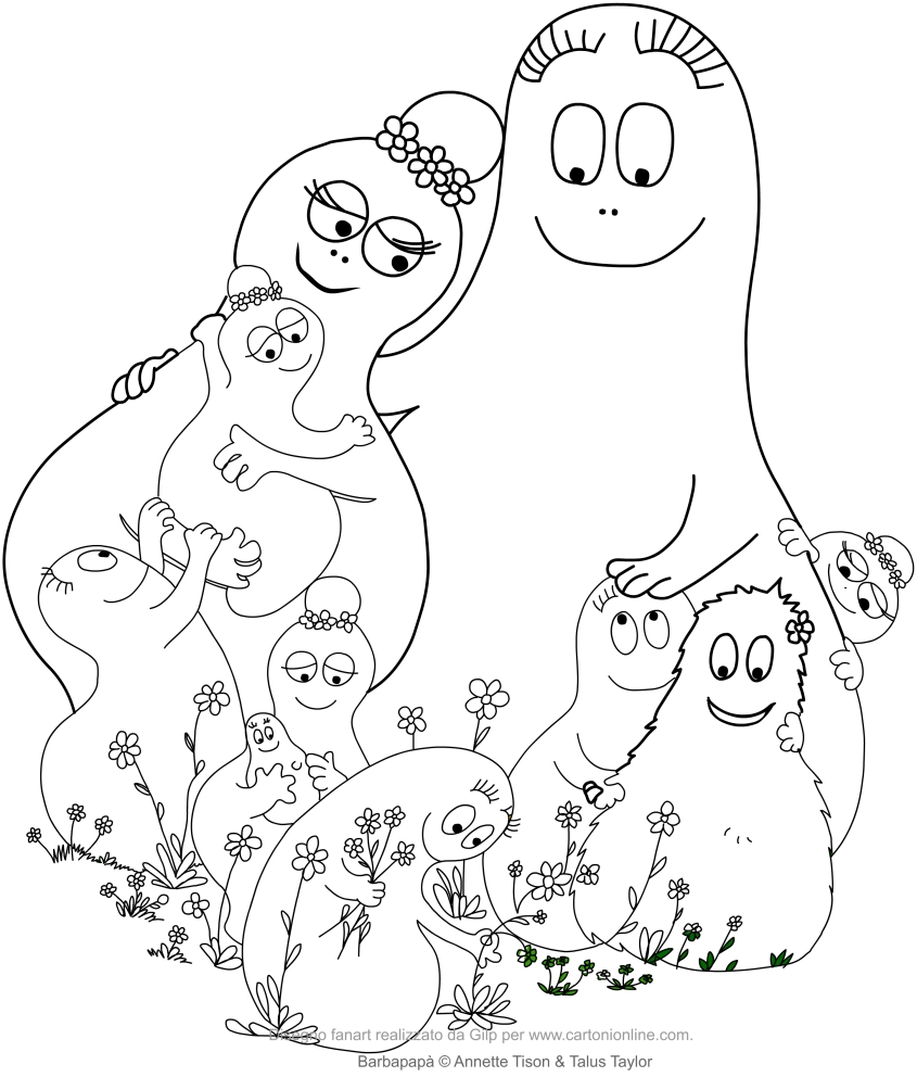 Dibujo de la familia Barbapapa para imprimir y colorear