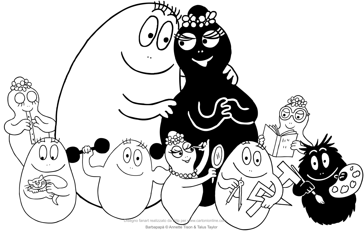 Dibujo de la familia Barbapapa para imprimir y colorear