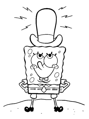 Dibujo de Bob Esponja con il cappelllo para imprimir y colorear 