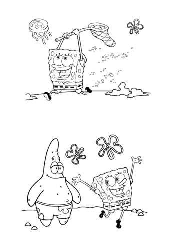 Dibujo de Bob Esponja felice in compagnia para imprimir y colorear 