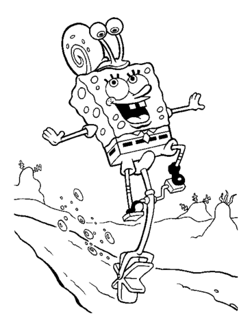 Dibujo de Bob Esponja con Gary el caracol sulla testa stampare e colorare 