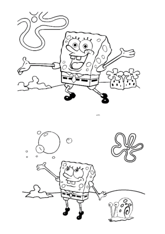 Dibujo de Bob Esponja quien juega con le bolle para imprimir y colorear 