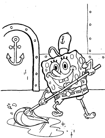 Dibujo de Bob Esponja lava i pavimenti para imprimir y colorear 