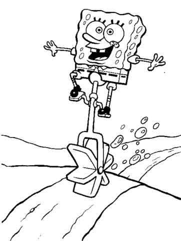 Dibujo de Bob Esponja su monociclo para imprimir y colorear 