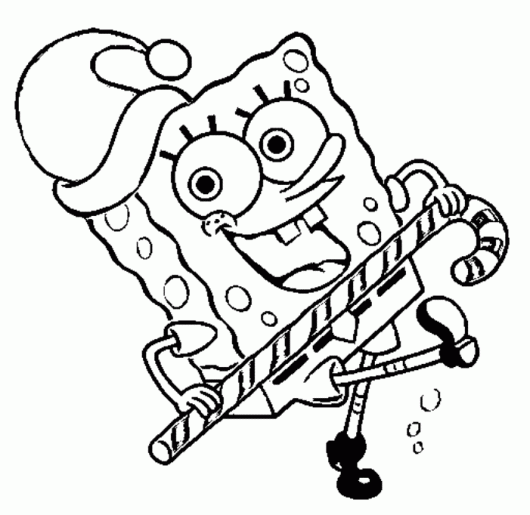 Dibujo de Bob Esponja con cappello di Natale e bastone di zucchero para imprimir y colorear 