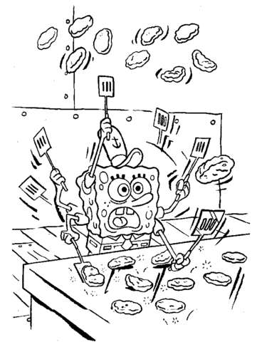 Dibujo de Bob Esponja prepara la colazione para imprimir y colorear 