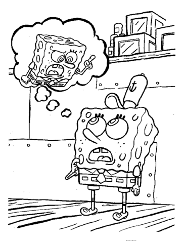 Dibujo de Bob Esponja rimproverato dalla sua coscienza para imprimir y colorear 