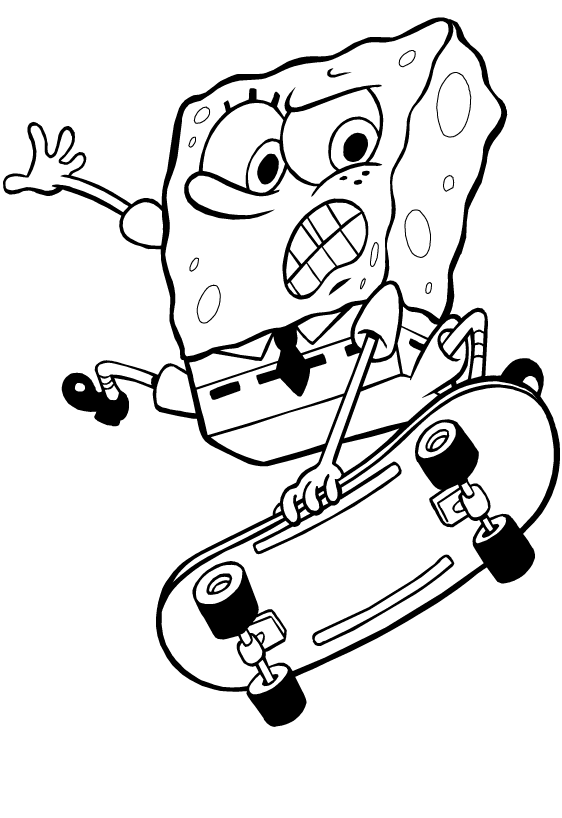 Dibujo de Bob Esponja con lo skateboard para imprimir y colorear 