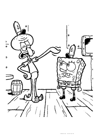 Dibujo de Squiddi che impartisce ordini a Spongebob para imprimir y colorear 