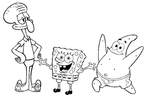 Dibujo de Bob Esponja, Squiddi tentacolo e Patrick la stella para imprimir y colorear 