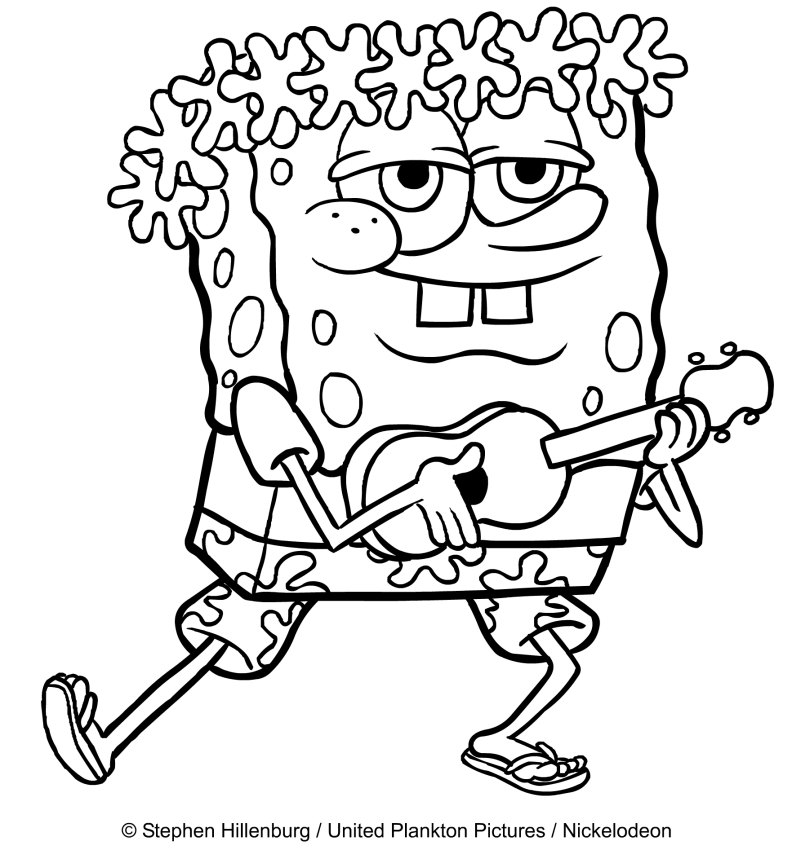 Dibujo de Bob Esponja che suona l'ukulele para imprimir y colorear 