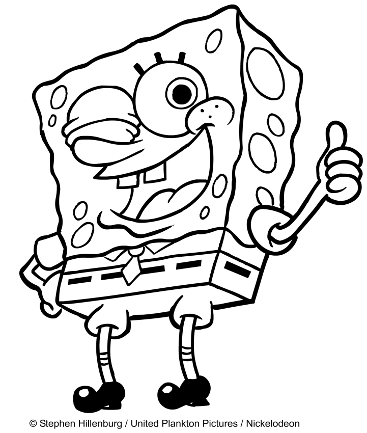 Dibujo de Bob Esponja con gesto di OK para imprimir y colorear 