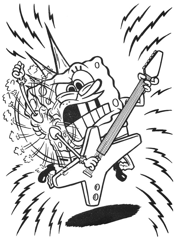 Dibujo de Bob Esponja chitarrista hard rock para imprimir y colorear 