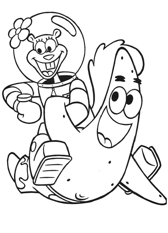 Dibujo de Patrick che lotta con Sandy para imprimir y colorear 