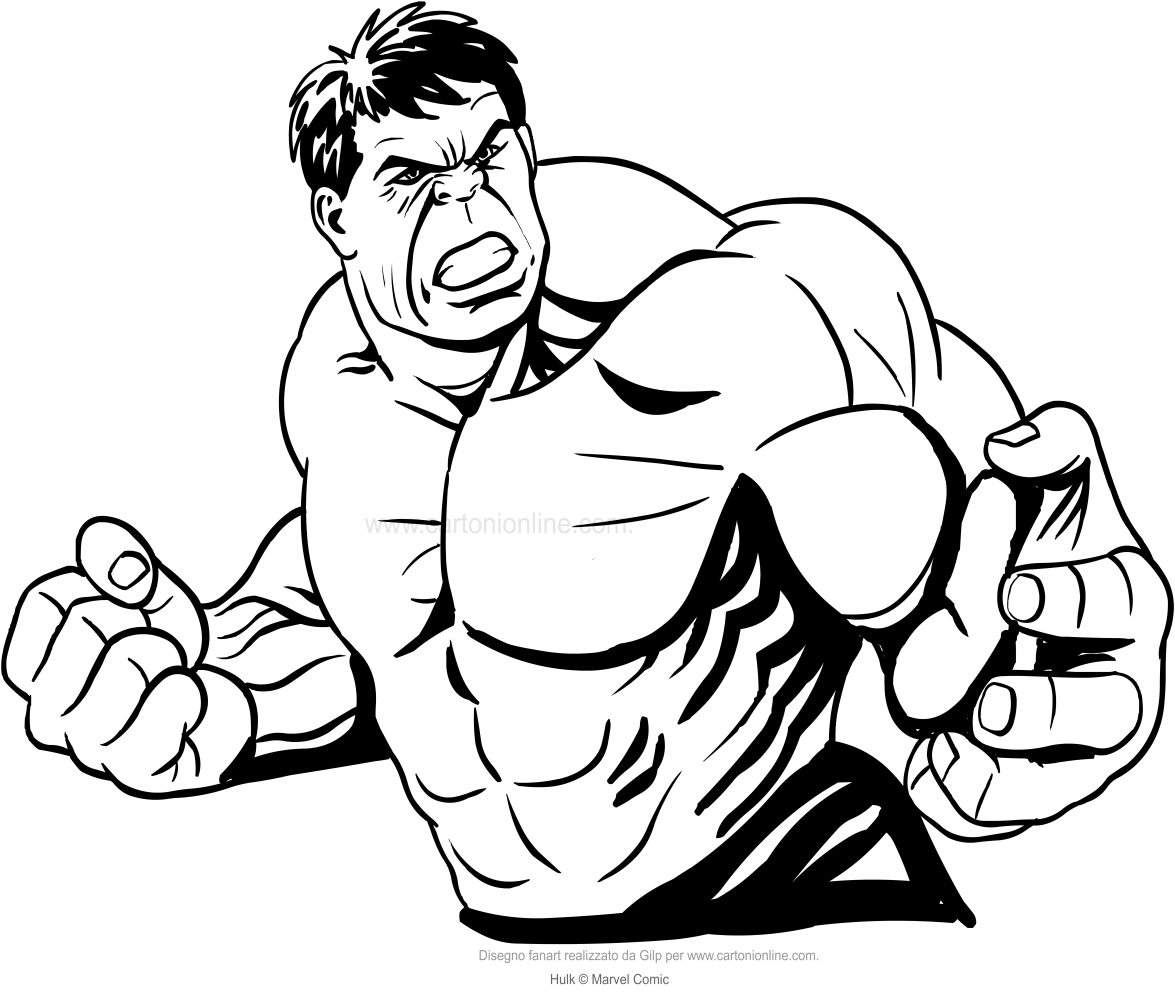Dibujo de Hulk de media longitud para imprimir y colorear