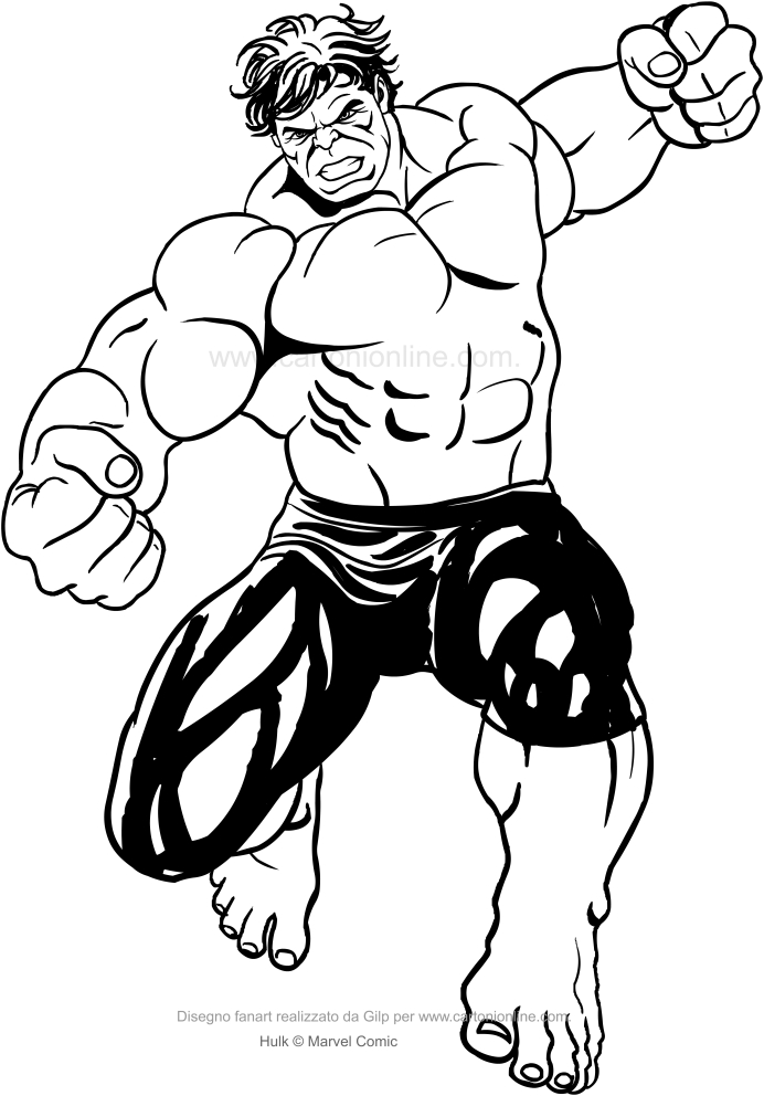 Dibujo de Hulk golpeando con su puo para imprimir y colorear