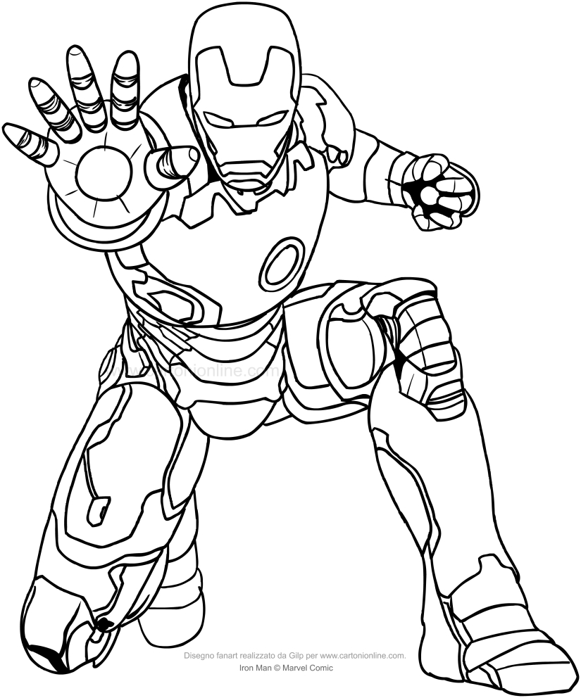 Dibujo de Iron-Man  que emana el haz de la hlice de la mano para imprimir y colorear