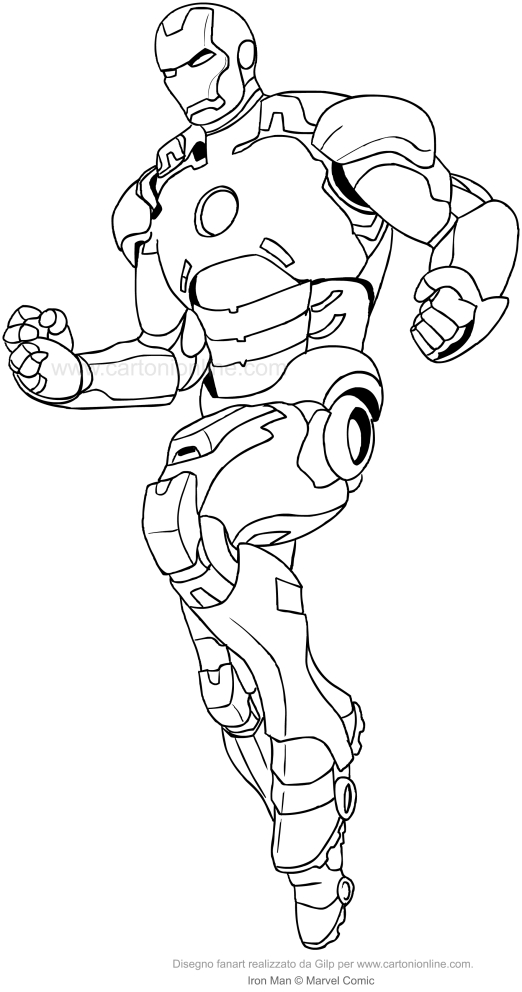 Dibujo de Iron-Man listo para la accin para imprimir y colorear
