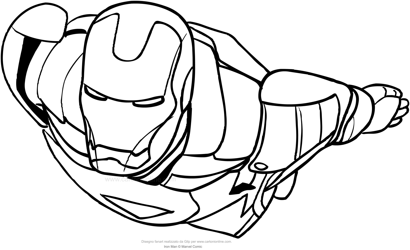 Dibujo de Iron-Man en vuelo para imprimir y colorear