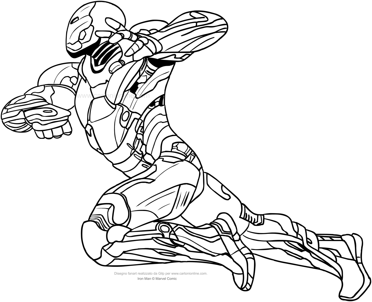 Dibujo de Iron-Man en combate para imprimir y colorear