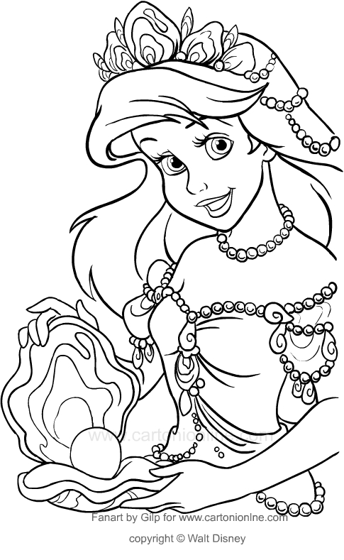 Dibujo de Ariel con la perla gigante (la sirenita) para imprimir y colorear