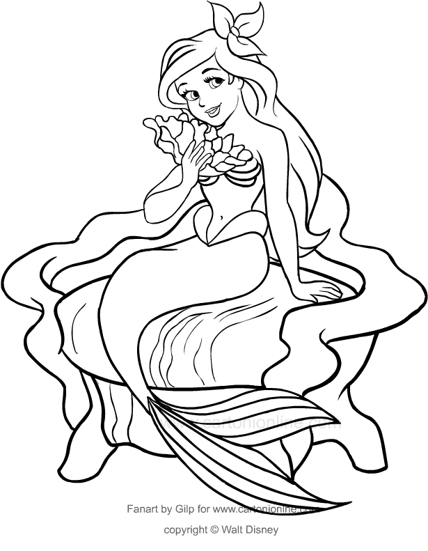 Dibujo de Ariel en el trono (la sirenita) para imprimir y colorear
