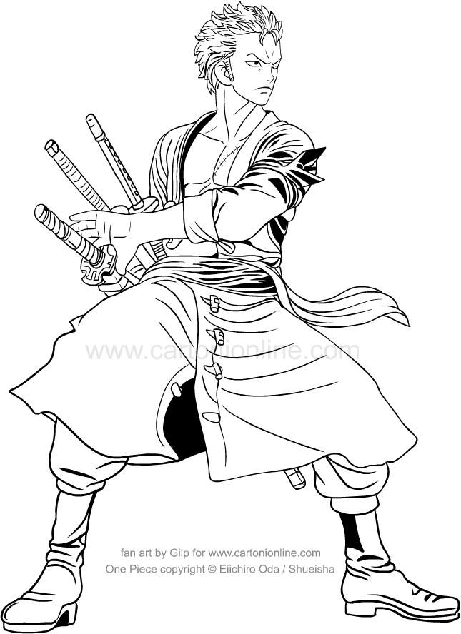 Dibujo de Roronoa Zoro di One Piece para imprimir y colorear