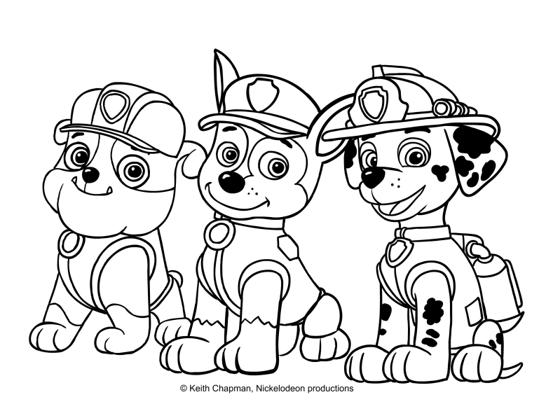 Dibujo  para colorear de Rubble, Chase e Marshall - Paw Patrol