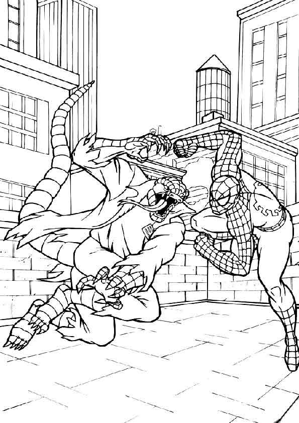 Dibujo de Spiderman contra Lizard para imprimir y colorear 