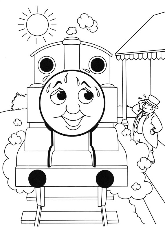 Dibujo de el tren de Thomas sudoroso por el gran calor para imprimir y colorear