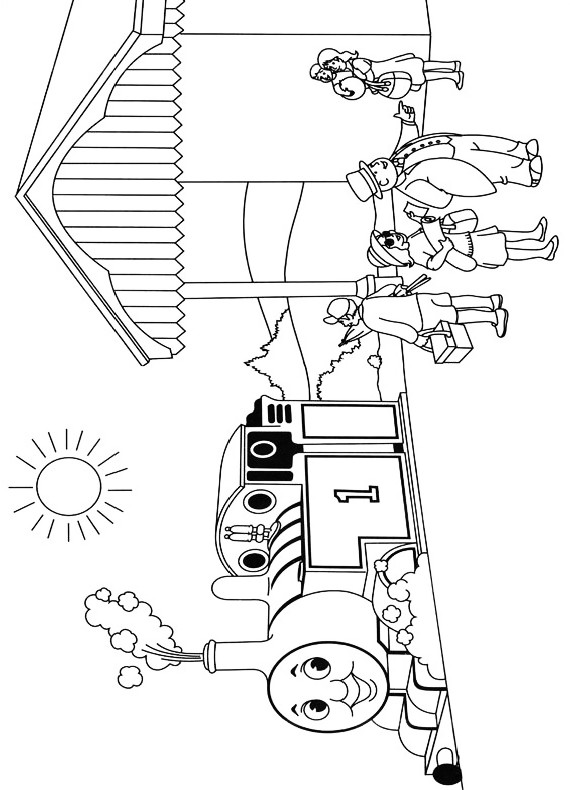 Dibujo de el tren Thomas llegando a la estacin para imprimir y colorear