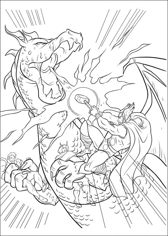 Dibujo de Thor luchando contra el dragn para imprimir y colorear