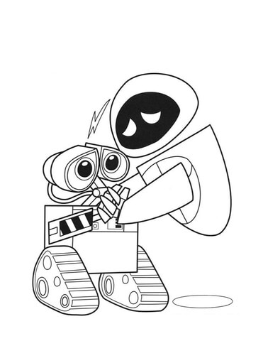 Drawing of Eve e Wall-e che si abbracciano to print and coloring