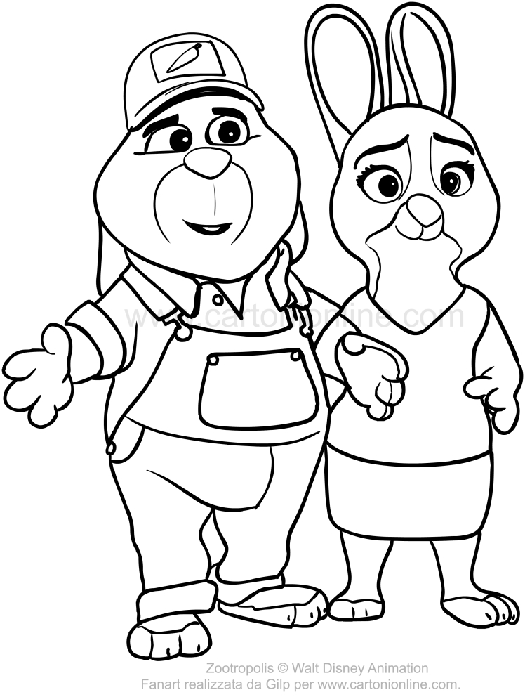 Dibujo de Bonnie y Stu Hopps (Zootropia) para imprimir y colorear