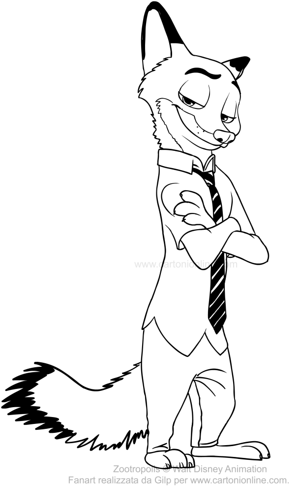 Dibujo de Nick Wilde (Zootropia) para imprimir y colorear