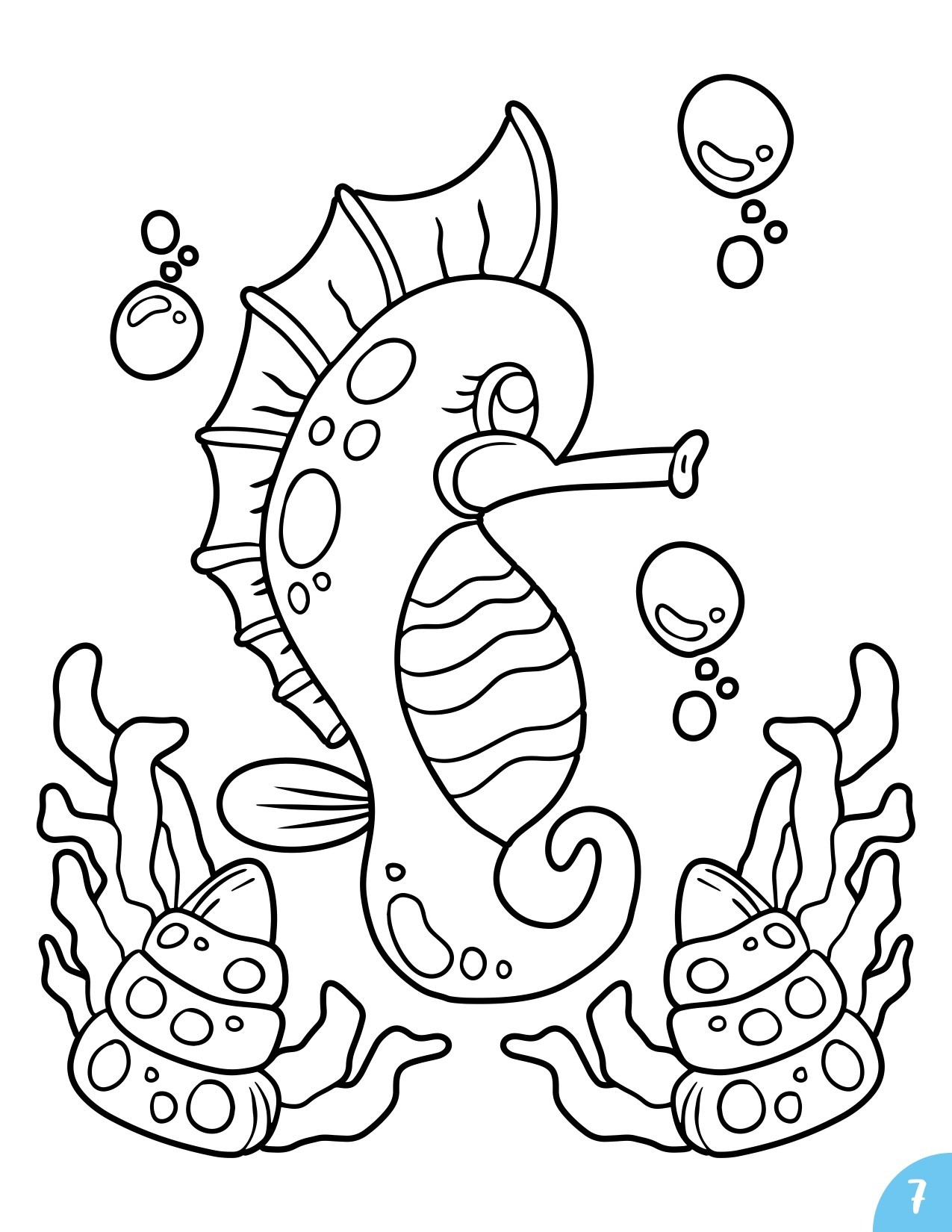Disegno da colorare di cavalluccio marino kawaii per bambini
