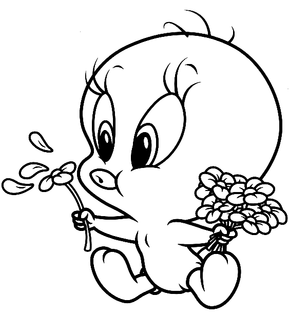Disegno di Baby Titti che soffia i fiori (Baby Looney Tunes) da stampare e colorare