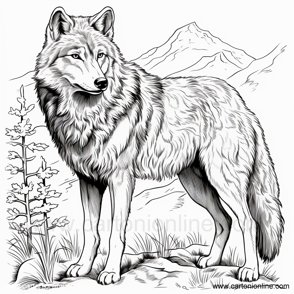 Disegno 07 di lupo realistico da stampare e colorare
