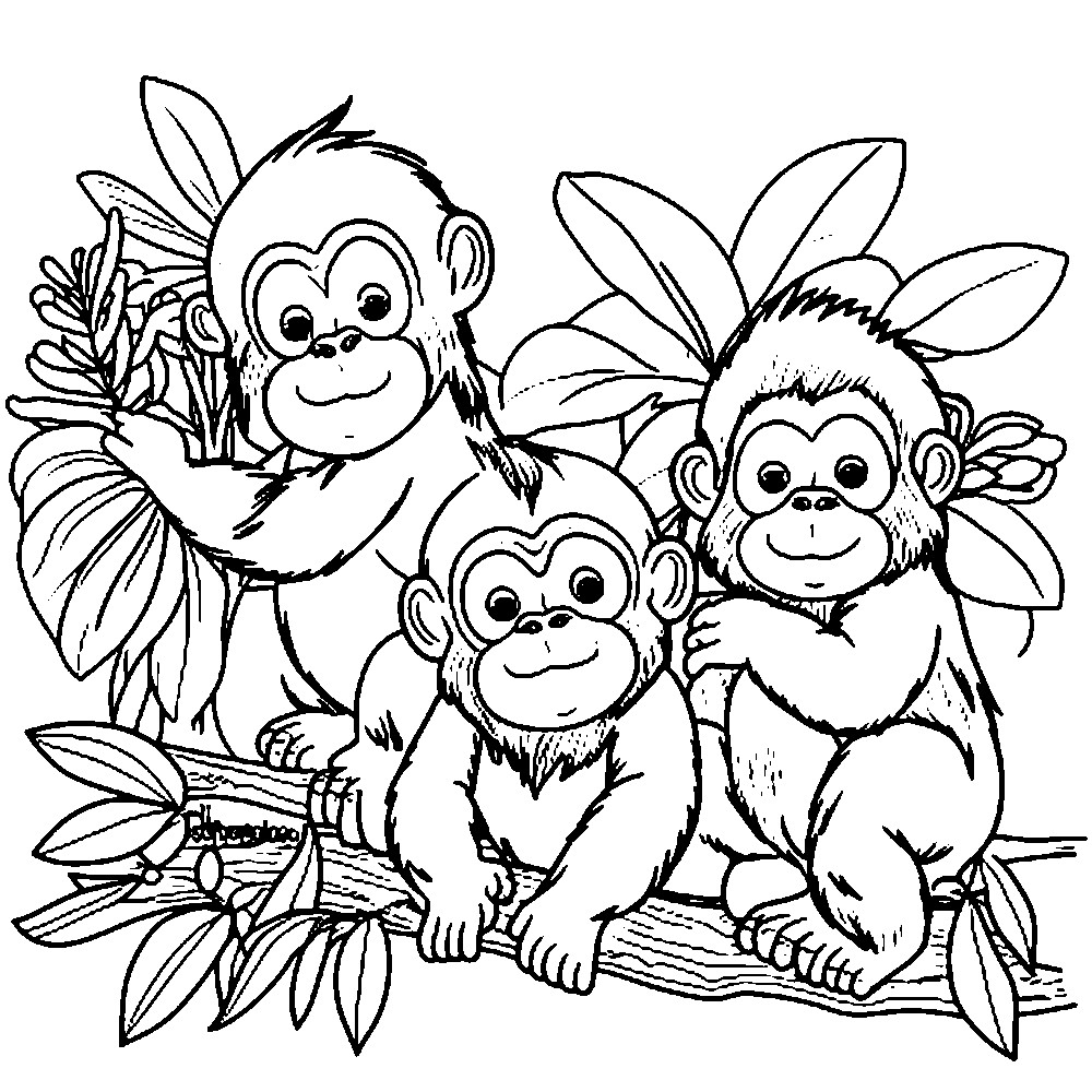 Disegno di cuccioli di Orangotango in stile cartoon da stampare e colorare
