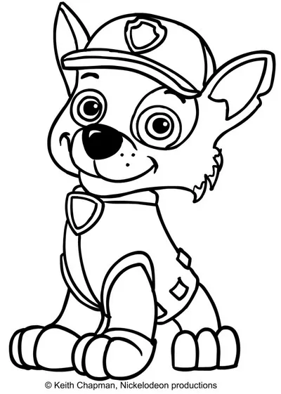 Disegni da colorare di Rocky seduto e sorridente dei Paw Patrol