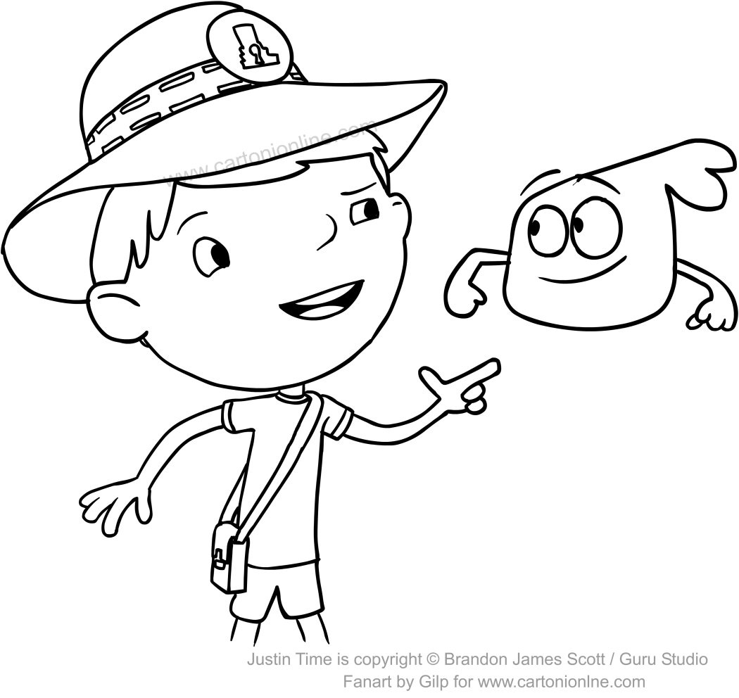 Drawing Justin and Squidgy ready for adventure (Justin Time) coloring pages printable for kids