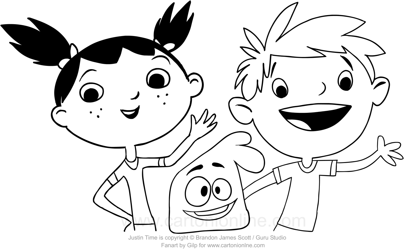 Drawing Justin, Olive and Squidgy (Justin Time) coloring pages printable for kids