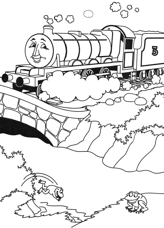 Drawing the train Henry who crosses the bridge coloring pages printable for kids