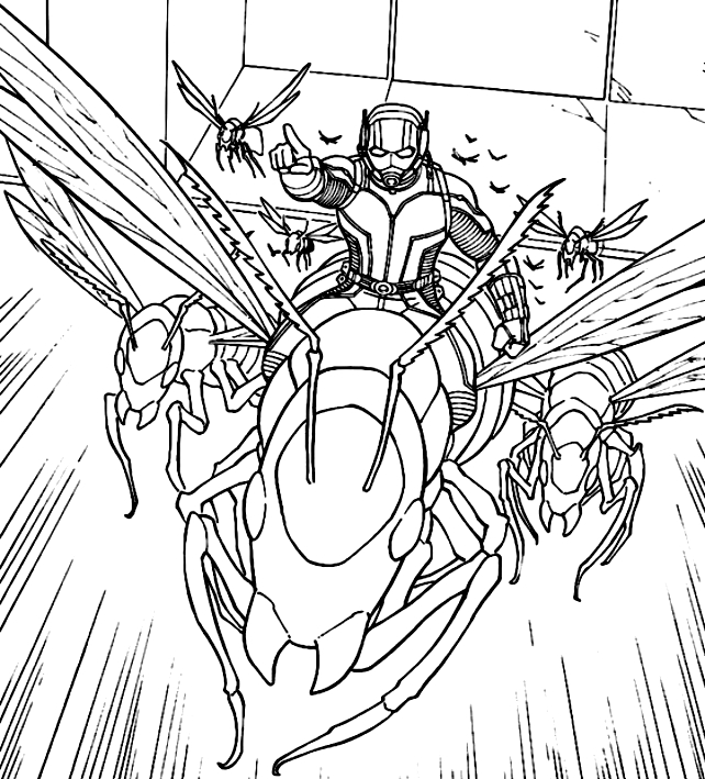 Drawing Ant-Man commands the wasps coloring pages printable for kids