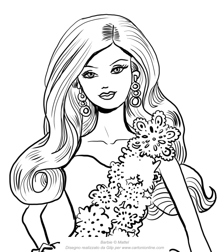  Barbie party magic with white dress with a face in the foreground coloring page to print 