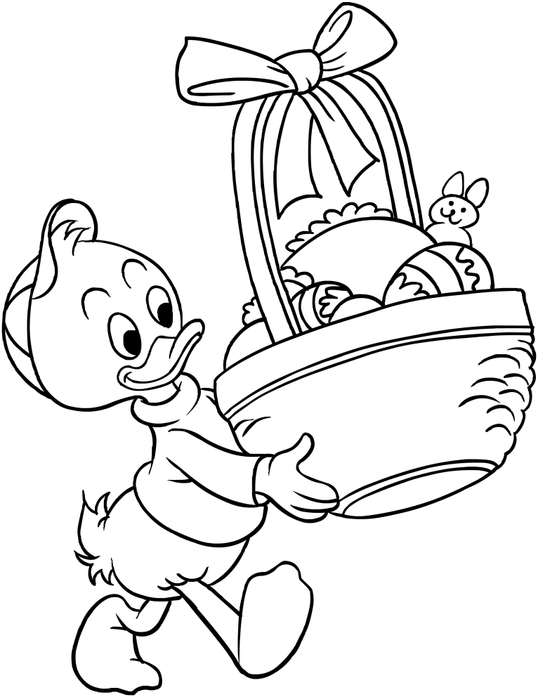 Huey, Dewey and Louie with Easter eggs coloring page to print