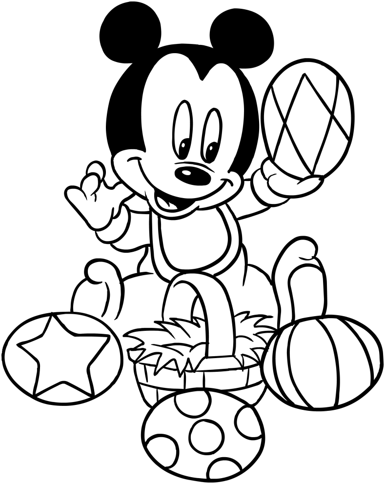 Baby Mickey Mouse with Easter eggs coloring page to print