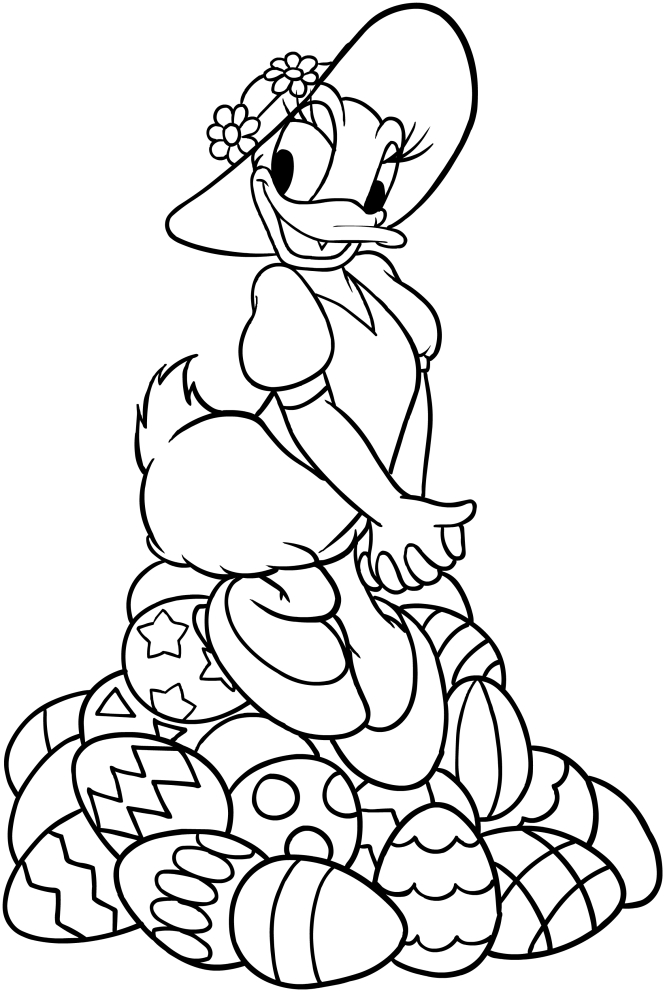 Daisy Duck with Easter eggs coloring page to print