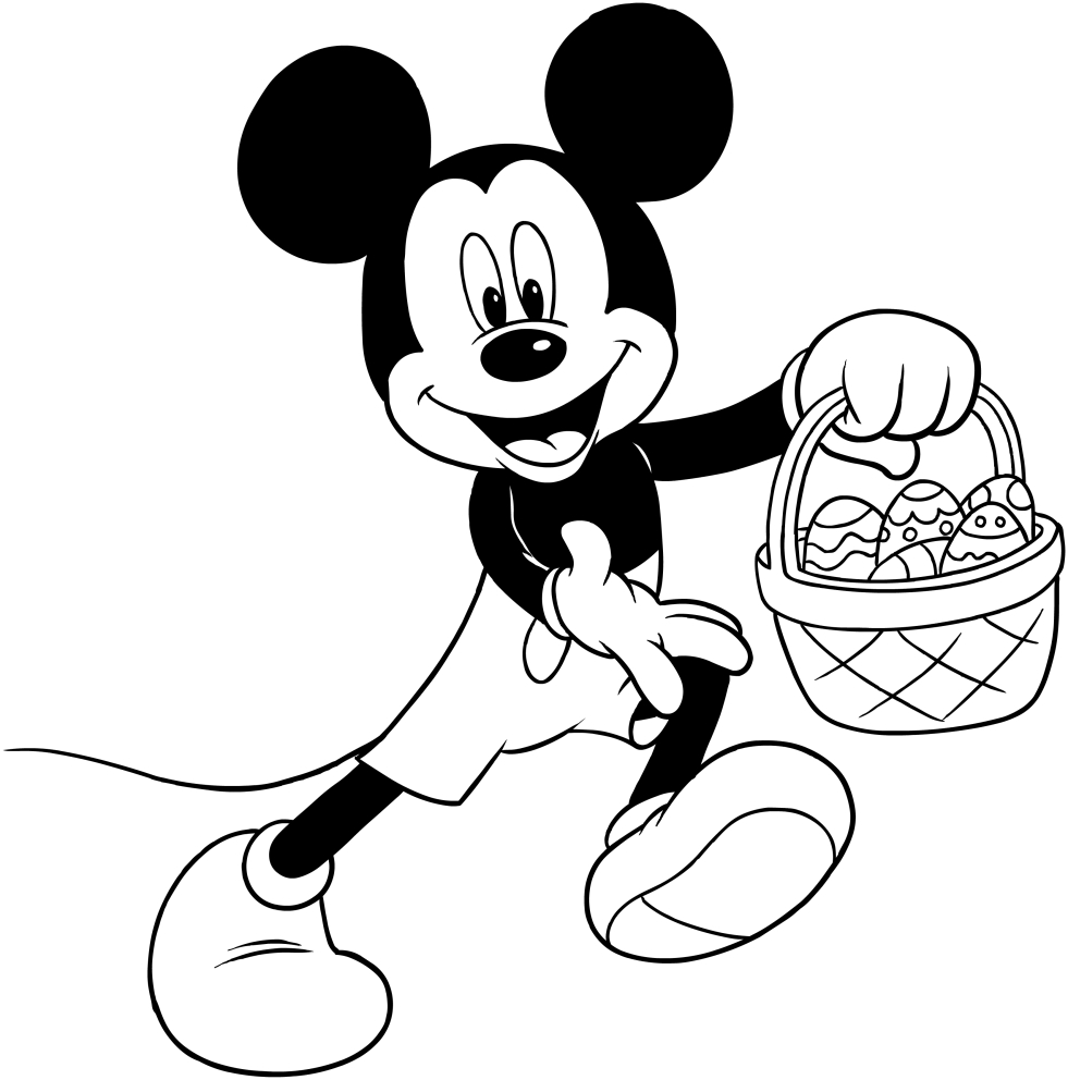 Mickey Mouse with Easter eggs coloring page to print