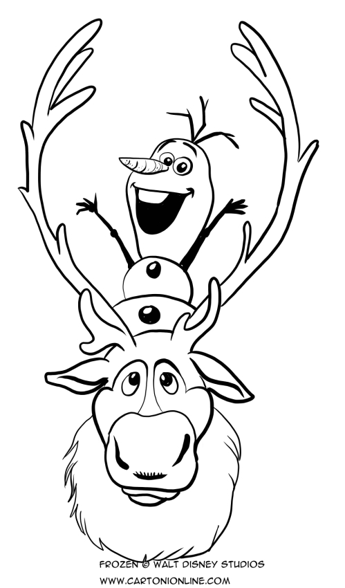 Olaf the Snowman and Svin the reindeer coloring page